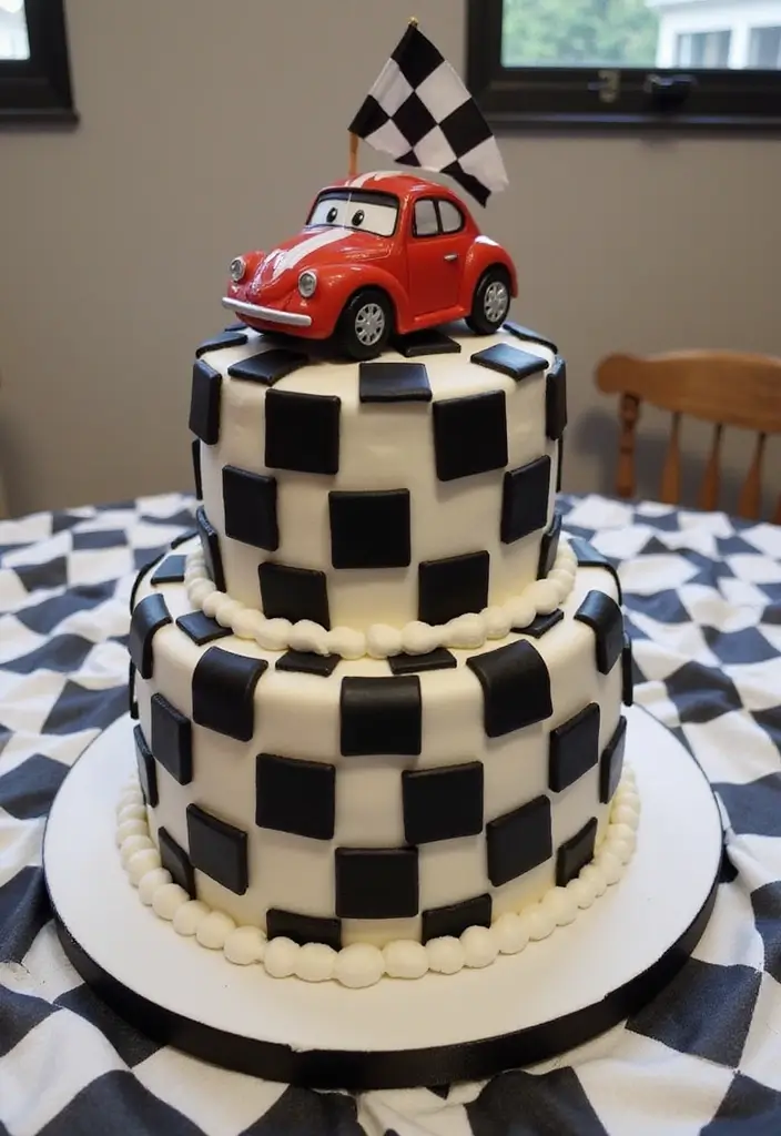 29 Race Car Birthday Cake Ideas That Thrill Any Fan - 2. Checkered Flag Delight