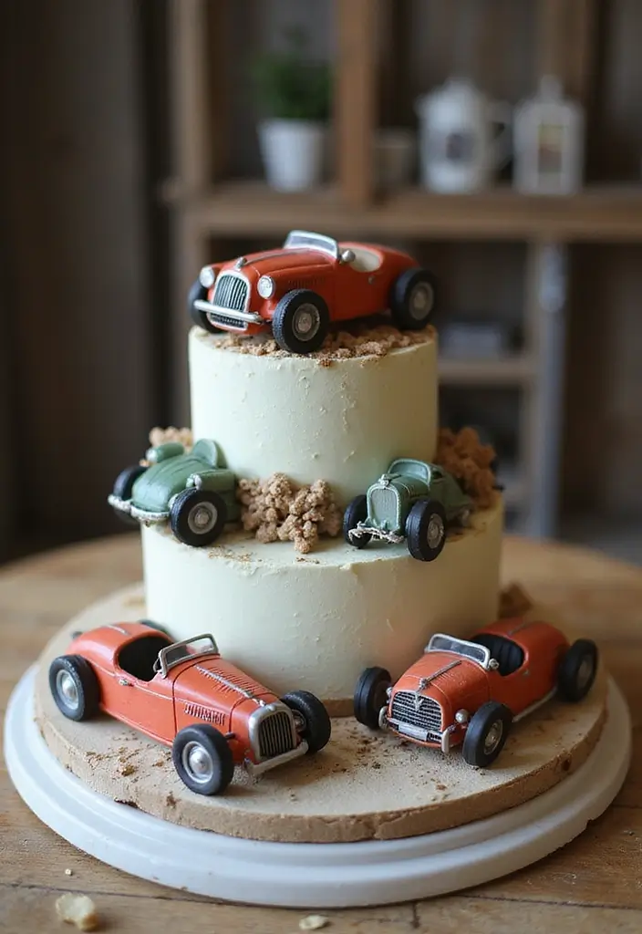 29 Race Car Birthday Cake Ideas That Thrill Any Fan - 24. Vintage Race Car Cake