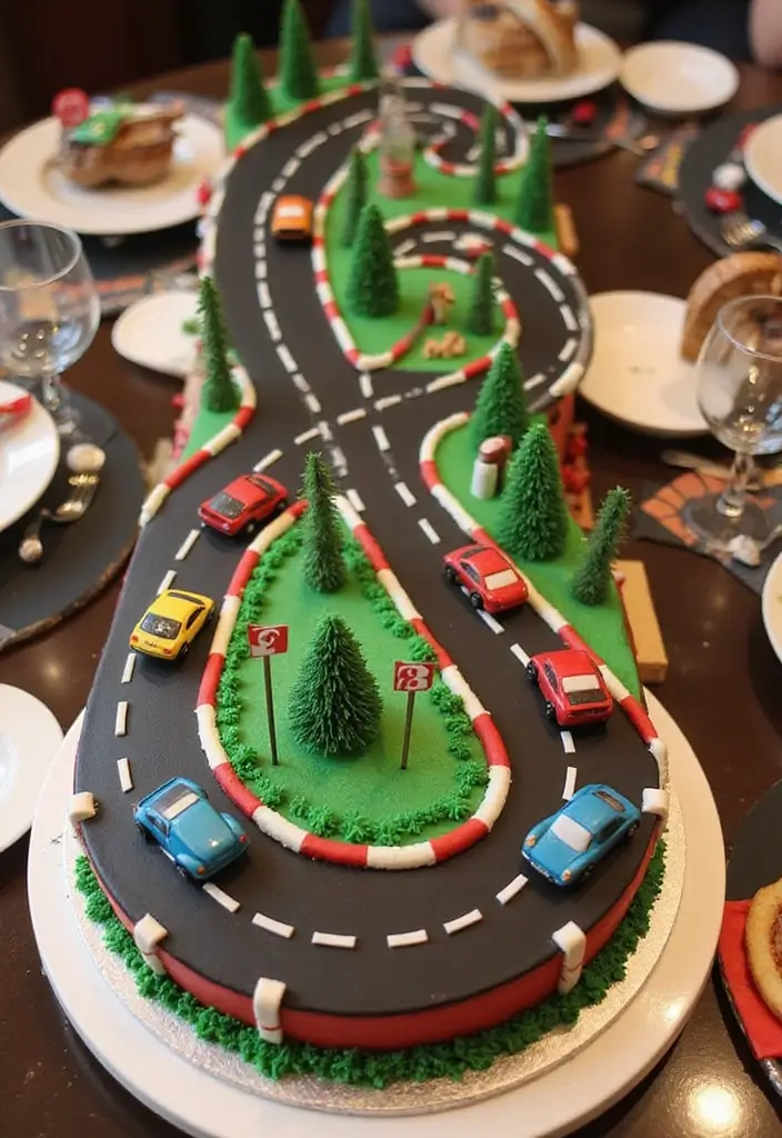 29 Race Car Birthday Cake Ideas That Thrill Any Fan - 26. 3D Circuit Cake