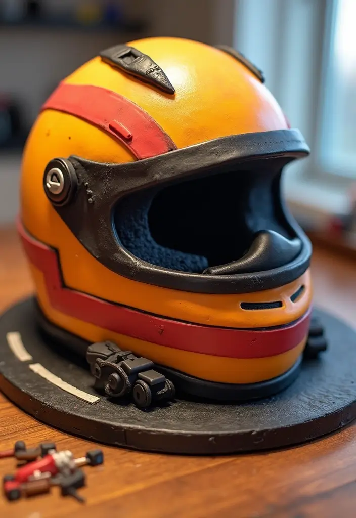 29 Race Car Birthday Cake Ideas That Thrill Any Fan - 7. Racing Helmet Cake