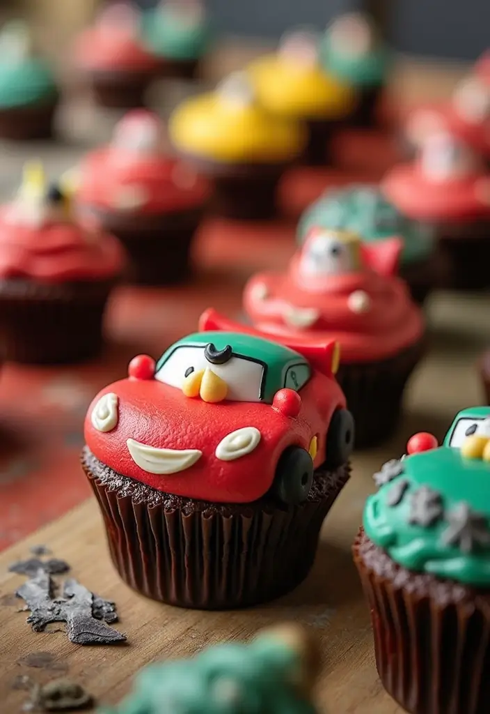 29 Race Car Birthday Cake Ideas That Thrill Any Fan - 9. Mini Race Car Cupcakes