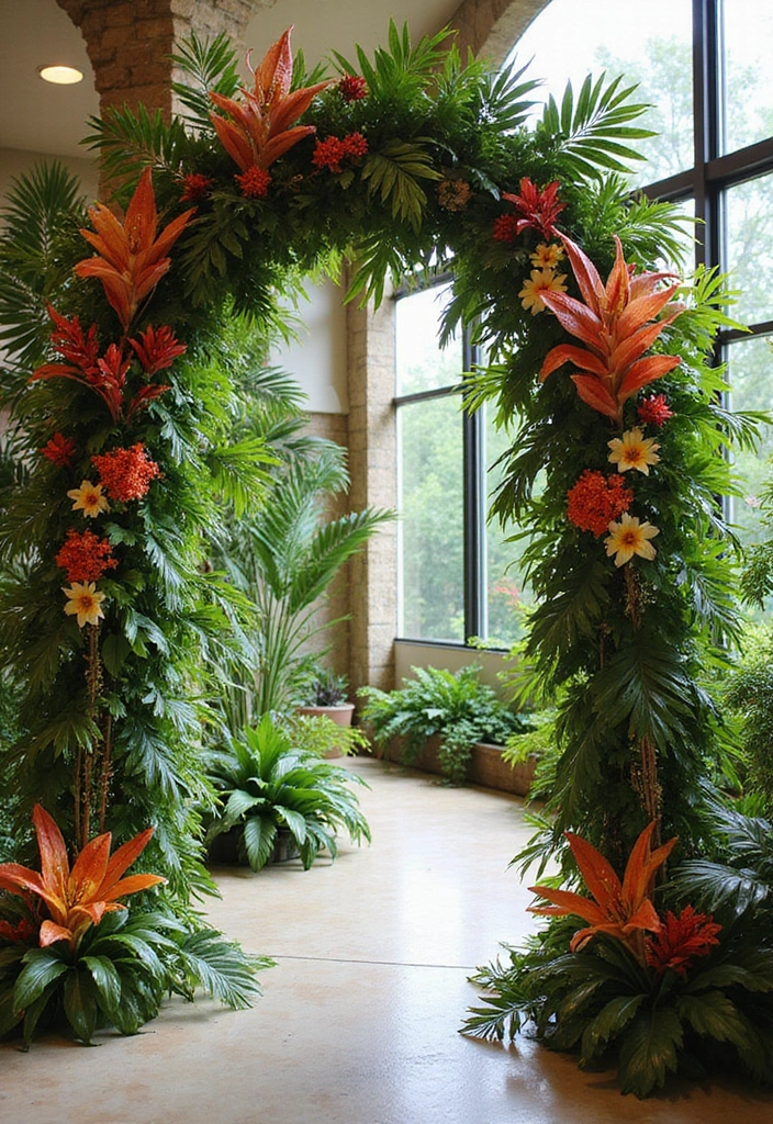 29 Wedding Arch Ideas Indoor Style That Stands Out - 13. Tropical Vibrance