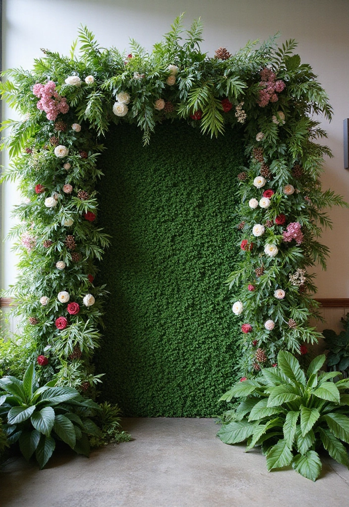 29 Wedding Arch Ideas Indoor Style That Stands Out - 18. Green Wall Wonder