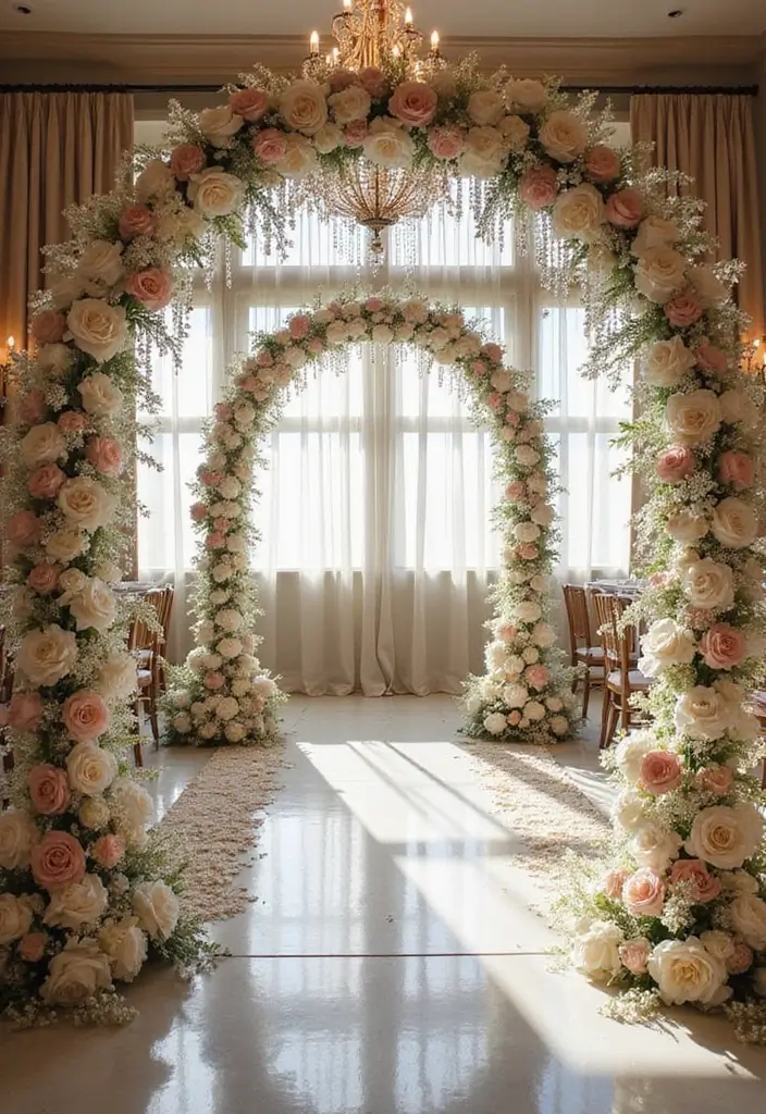 29 Wedding Arch Ideas Indoor Style That Stands Out - 19. Upscale Crystal Design