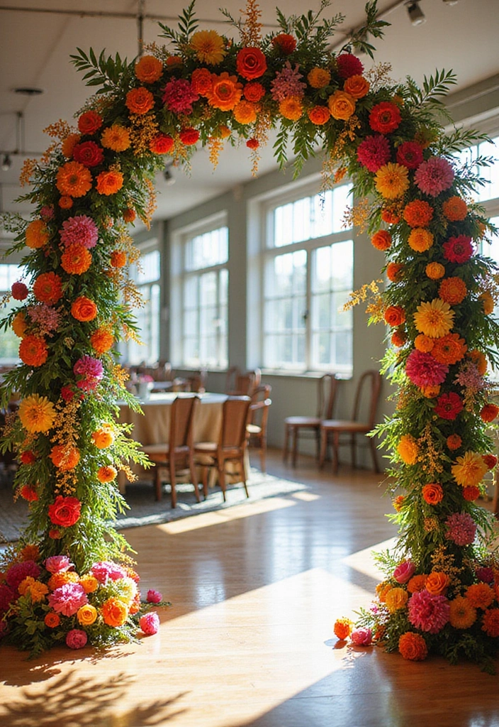29 Wedding Arch Ideas Indoor Style That Stands Out - 22. Bold Color Pops