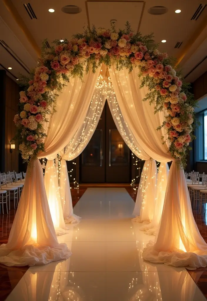 29 Wedding Arch Ideas Indoor Style That Stands Out - 24. Elegant Fabric Swags