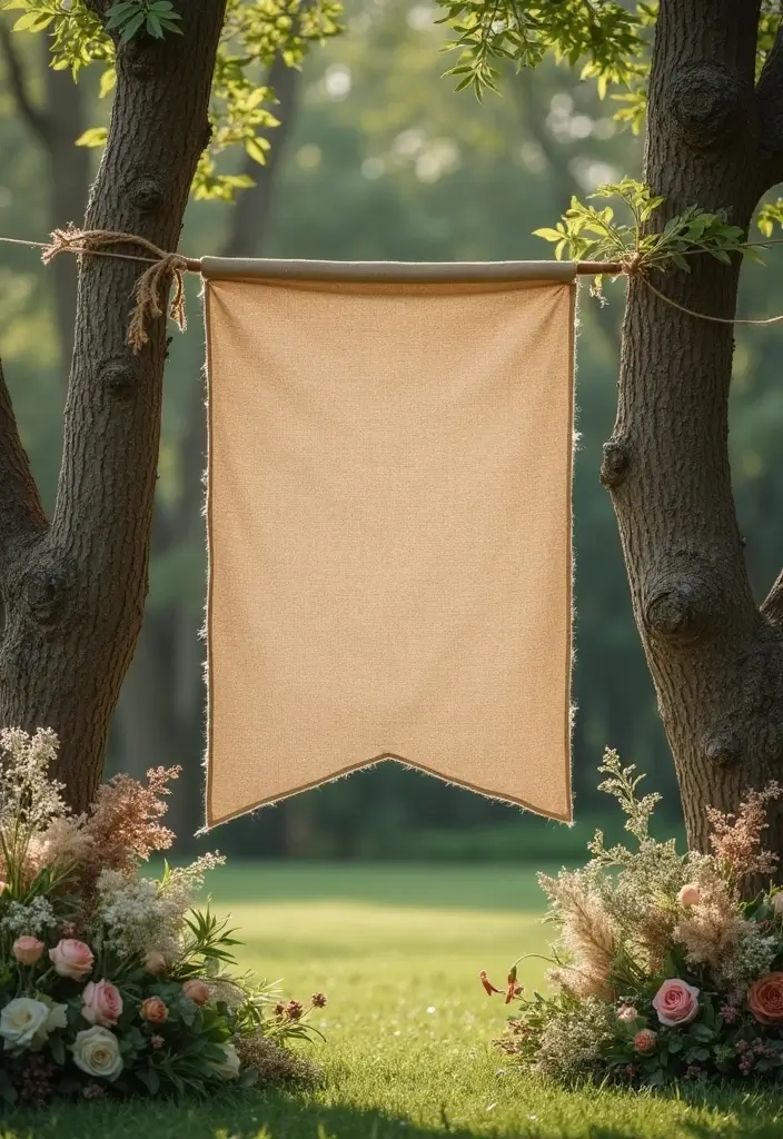 29 Wedding Banner Ideas That Add Festive Charm - 1. Rustic Burlap Banner