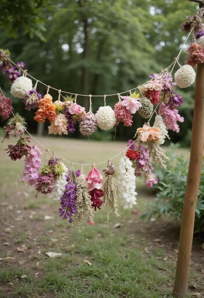 29 Wedding Banner Ideas That Add Festive Charm - 10. Dried Flower Banner
