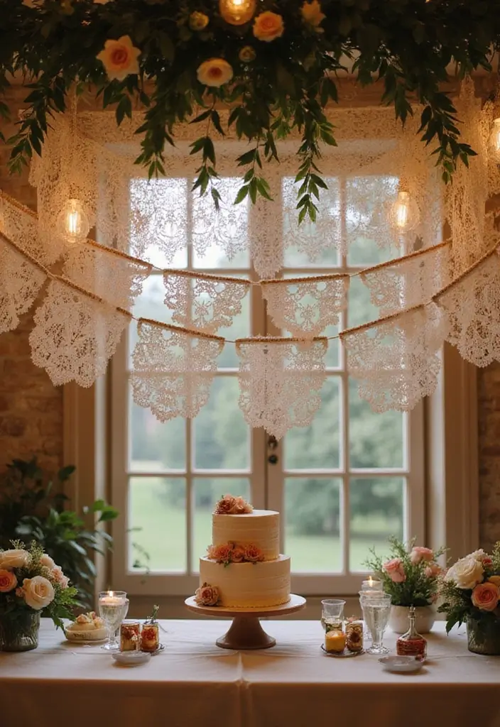 29 Wedding Banner Ideas That Add Festive Charm - 14. Lace and Twine Banner