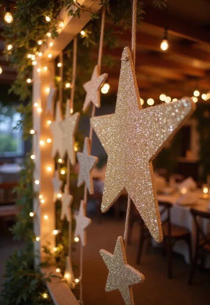 29 Wedding Banner Ideas That Add Festive Charm - 19. Glittery Star Banner