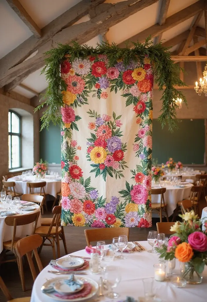 29 Wedding Banner Ideas That Add Festive Charm - 2. Floral Fabric Banner