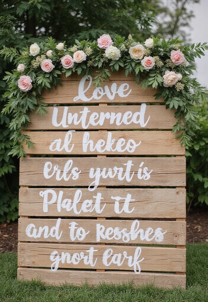 29 Wedding Banner Ideas That Add Festive Charm - 7. Recycled Pallet Banner