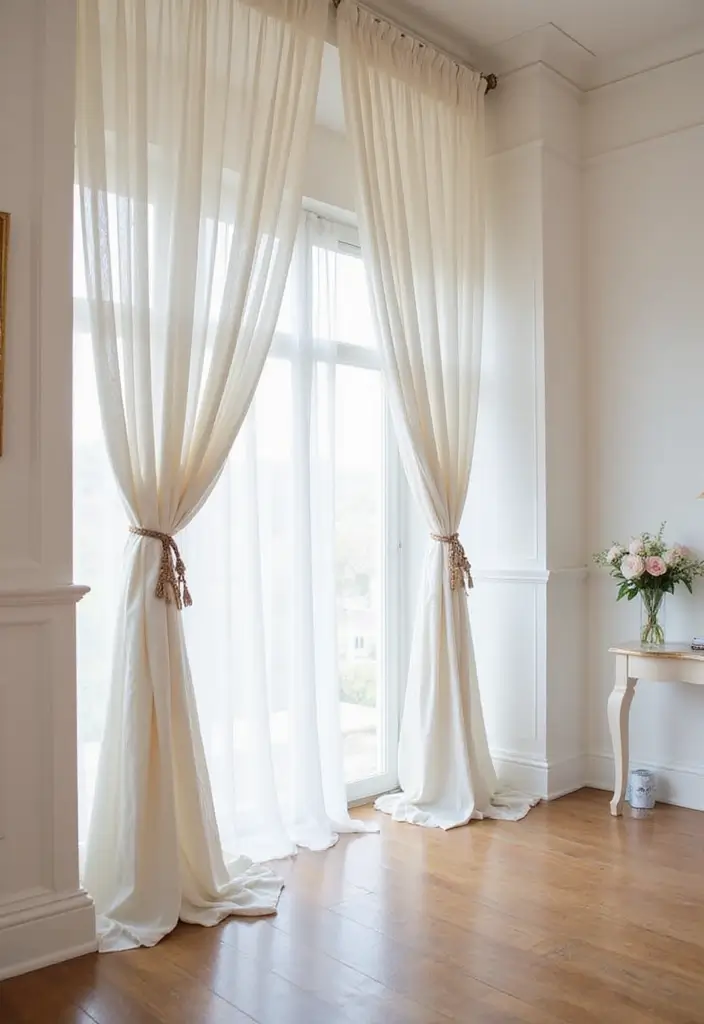 29 White Wedding Ideas That Feel Timeless - 17. White Chiffon Drapery