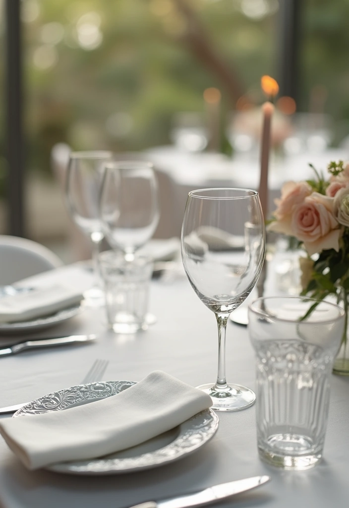 29 White Wedding Ideas That Feel Timeless - 20. White Glassware for a Touch of Elegance