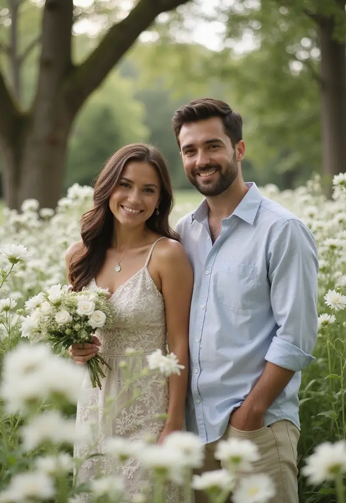 29 White Wedding Ideas That Feel Timeless - 21. White-Themed Engagement Photos