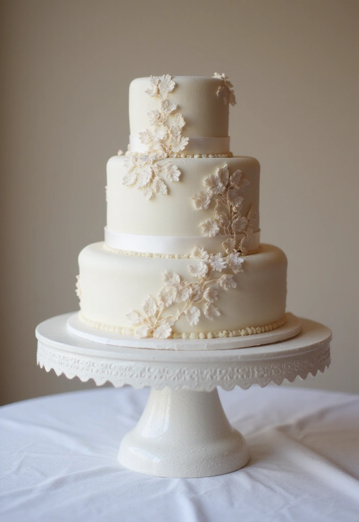 29 White Wedding Ideas That Feel Timeless - 27. White-Textured Cake Stand