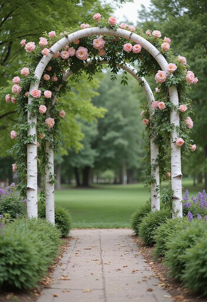 29 White Wedding Ideas That Feel Timeless - 4. Whimsical White Birch Arbors