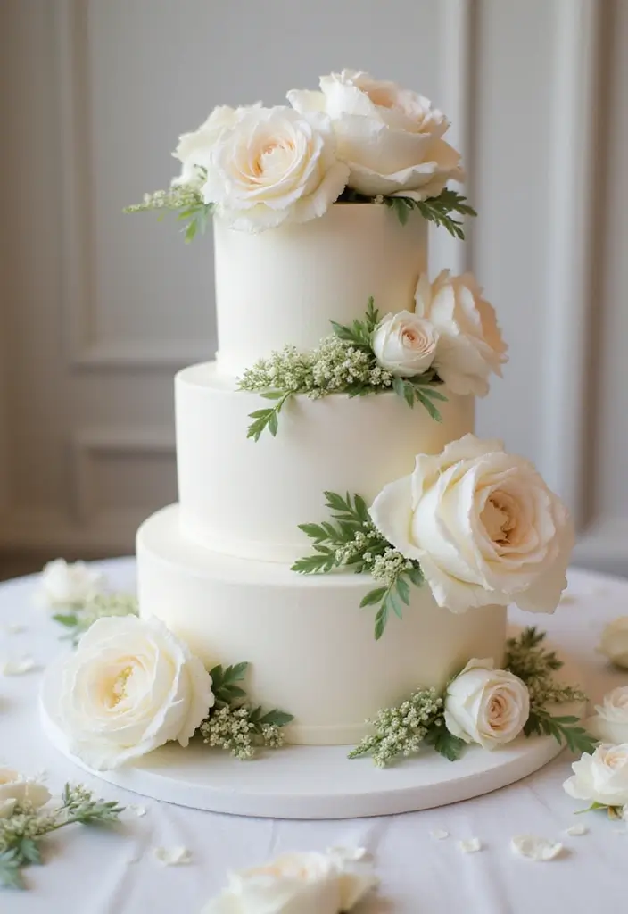 29 White Wedding Ideas That Feel Timeless - 5. Timeless White Cake Designs