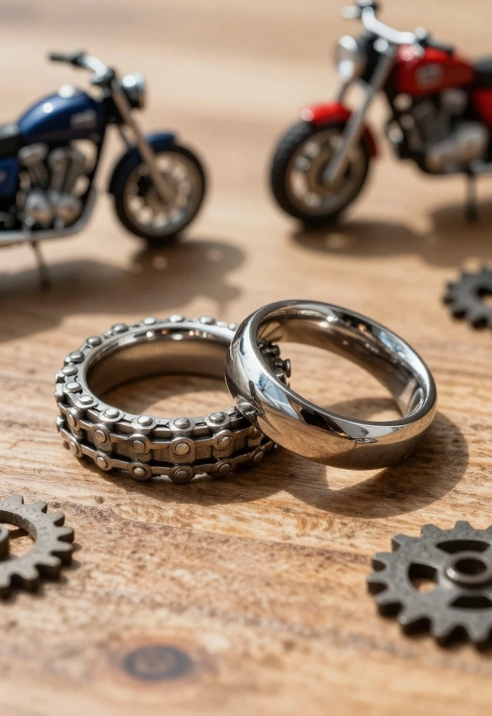 15 Motorcycle Wedding Ideas That Add Adventure To I Do - 3. Custom Motorcycle Wedding Rings 1