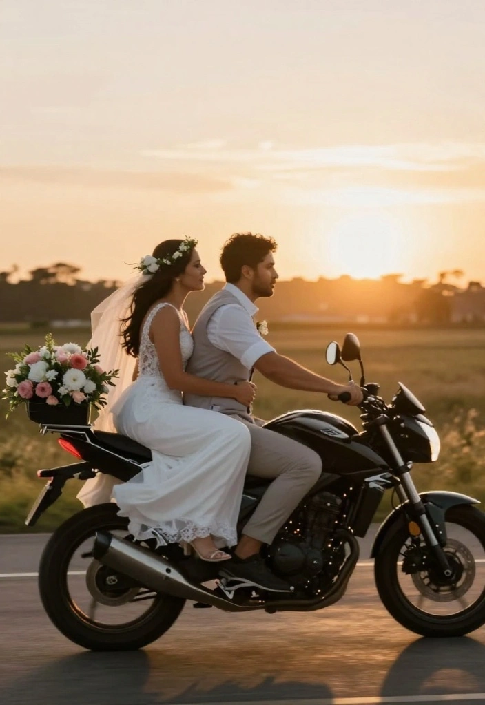 15 Motorcycle Wedding Ideas That Add Adventure To I Do - 4. The Motorcycle Getaway 1