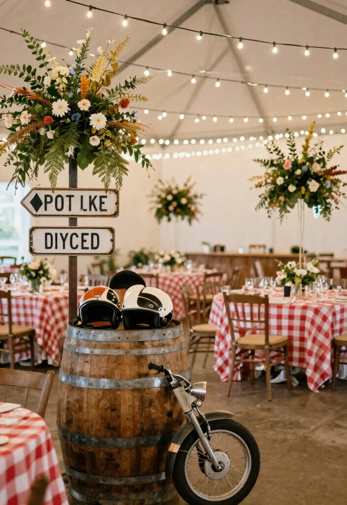 15 Motorcycle Wedding Ideas That Add Adventure To I Do - 5. Motorcycle-Themed Venue Decor 1
