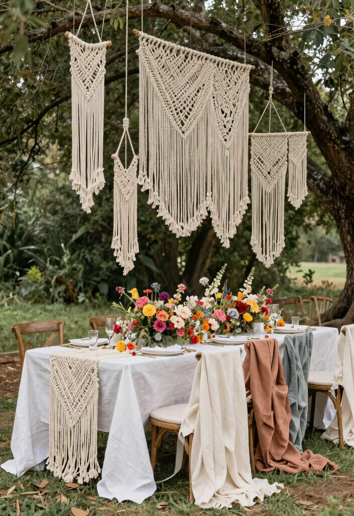 16 Wedding Decor Ideas Outdoor And Dreamy - 3. Macrame and Textile Accents 1
