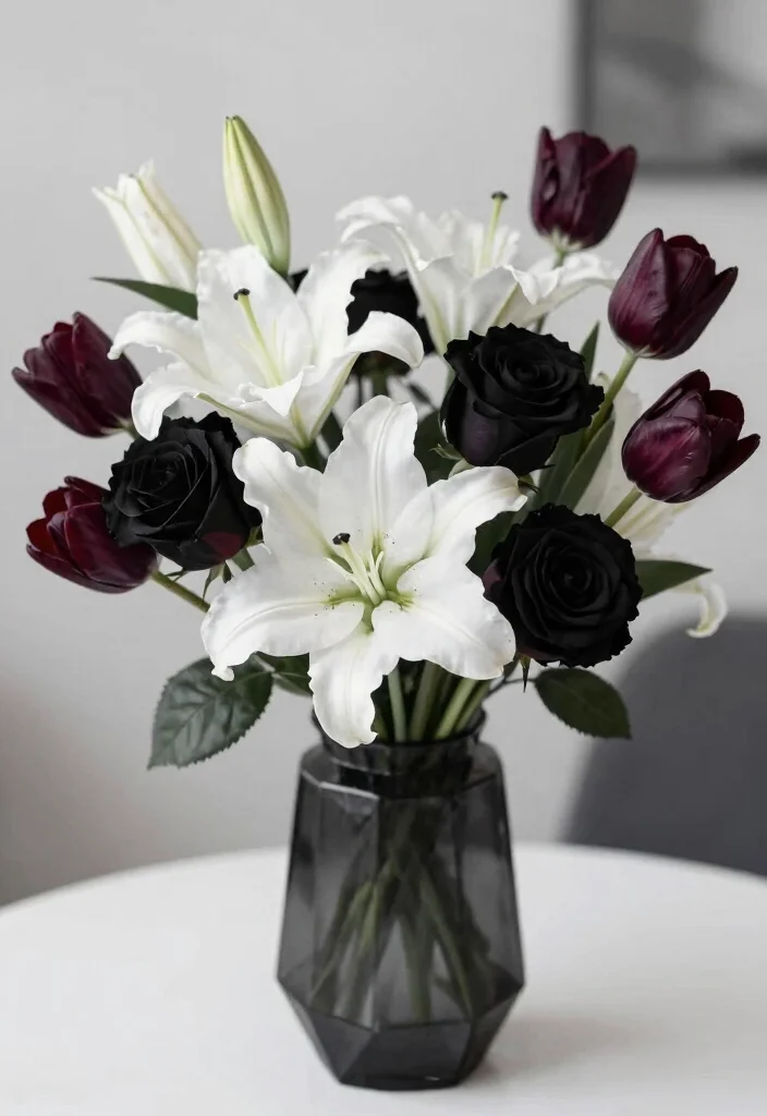 17 Black And White Wedding Ideas That Feel Modern - 12. Modern Floral Arrangements 1