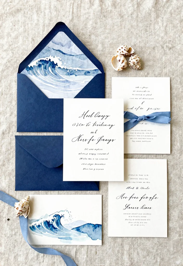 17 Blue Wedding Ideas That Add Something Truly Special - 1. Ocean-Inspired Invitations 1