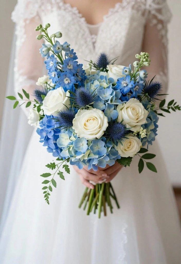 17 Blue Wedding Ideas That Add Something Truly Special - 2. Stunning Blue Bridal Bouquets 1