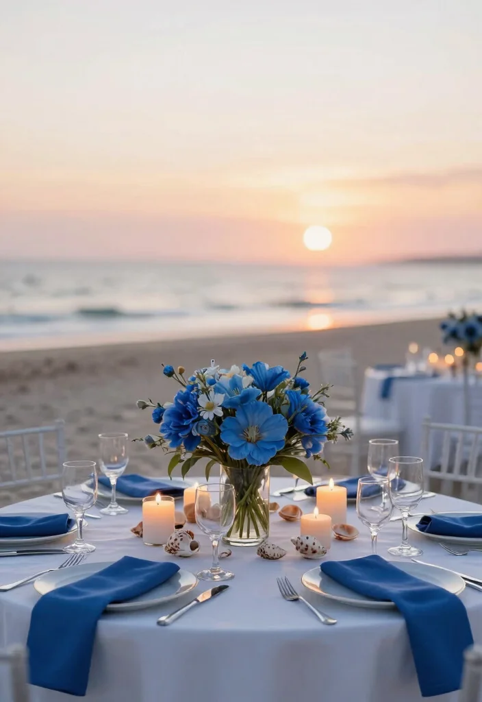 17 Blue Wedding Ideas That Add Something Truly Special - 4. Coastal Blue Centerpieces 1