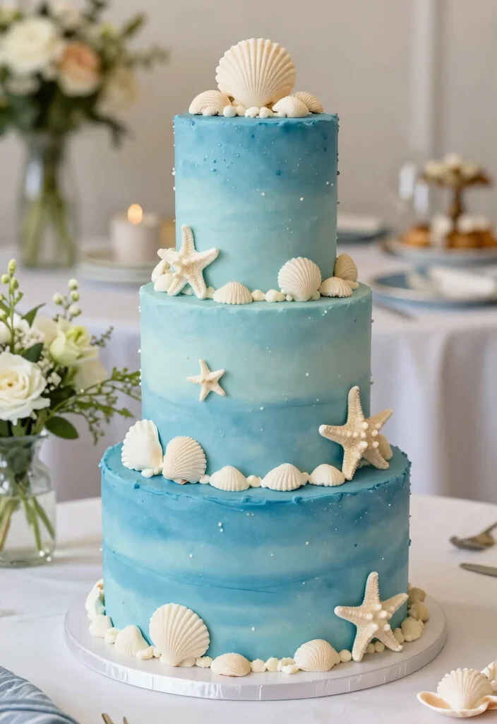 17 Blue Wedding Ideas That Add Something Truly Special - 5. Nautical-Inspired Wedding Cake 1