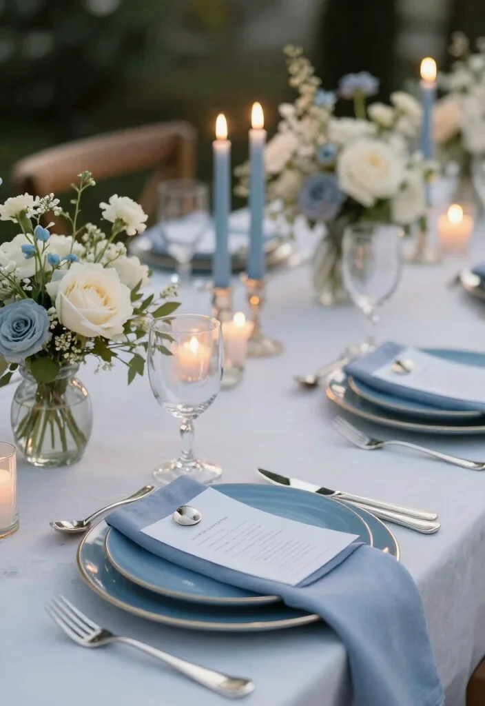 17 Blue Wedding Ideas That Add Something Truly Special - 9. Subtle Blue Table Settings 1