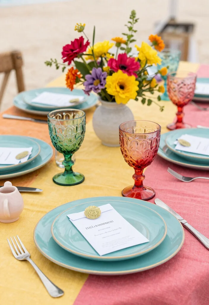 17 Boho Wedding Ideas That Bring Free-Spirited Beauty - 15. Colorful Table Settings 1
