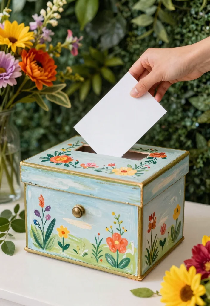 17 Graduation Party Card Box Ideas That Stand Out - 11. Painted Card Box with Nature Motifs 1