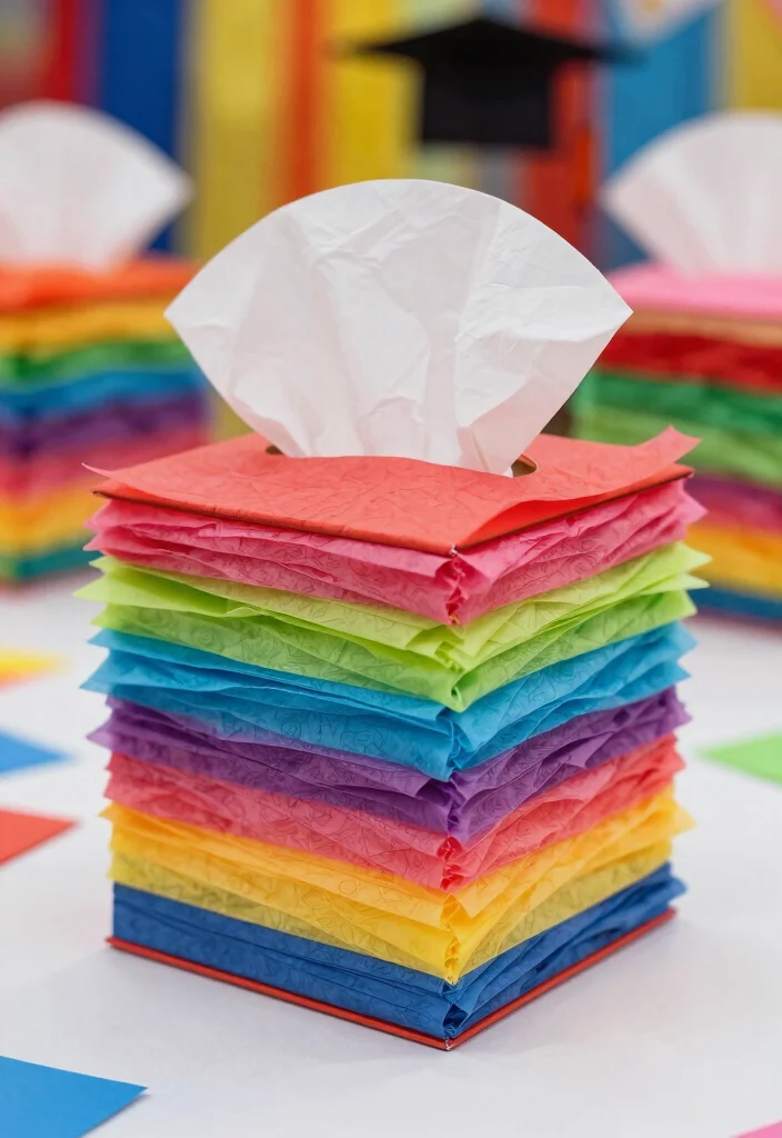 17 Graduation Party Card Box Ideas That Stand Out - 16. Colorful DIY Tissue Paper Box 1