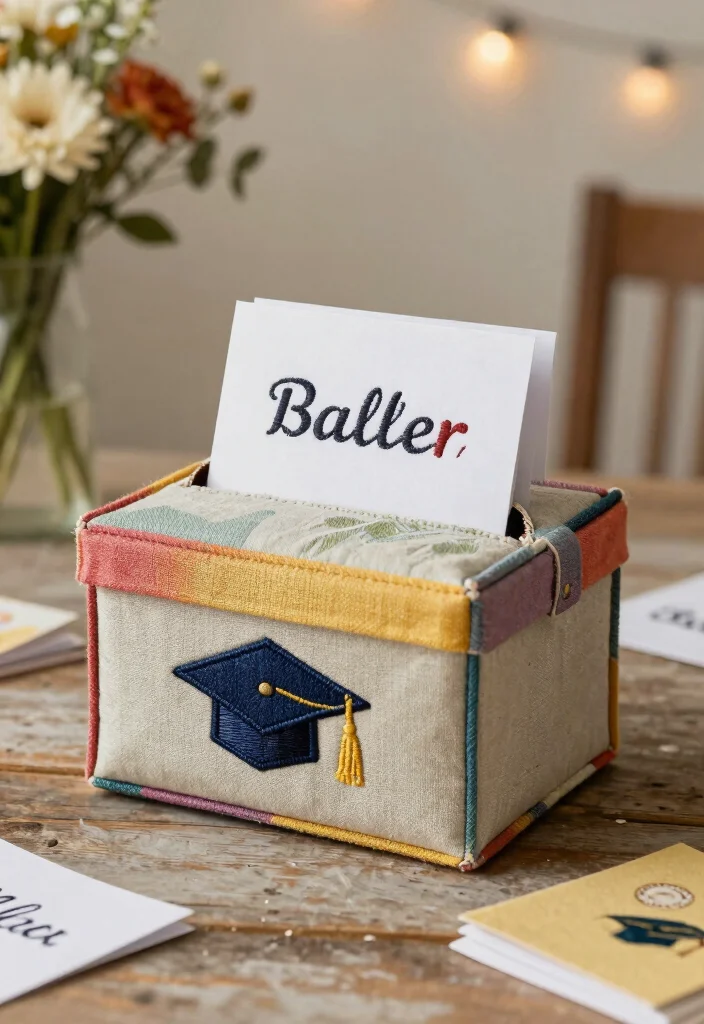 17 Graduation Party Card Box Ideas That Stand Out - 4. Fabric and Embroidery Card Box 1