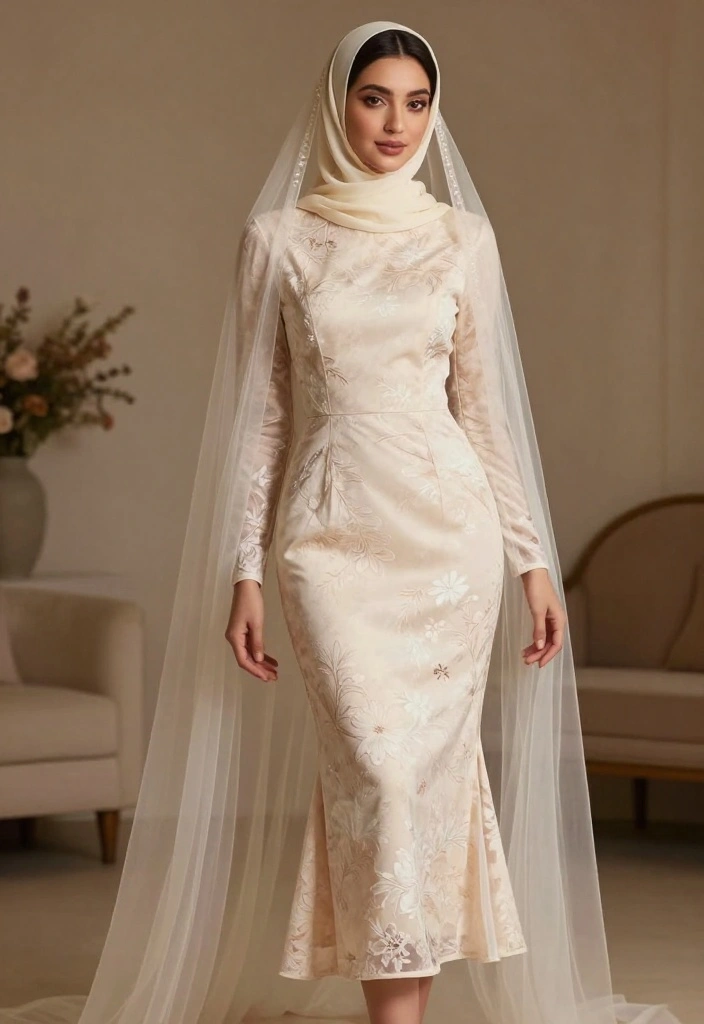 17 Nikah Dress Ideas For Timeless Elegance - 12. Elegant Midi Dress with Tulle Overlay 1