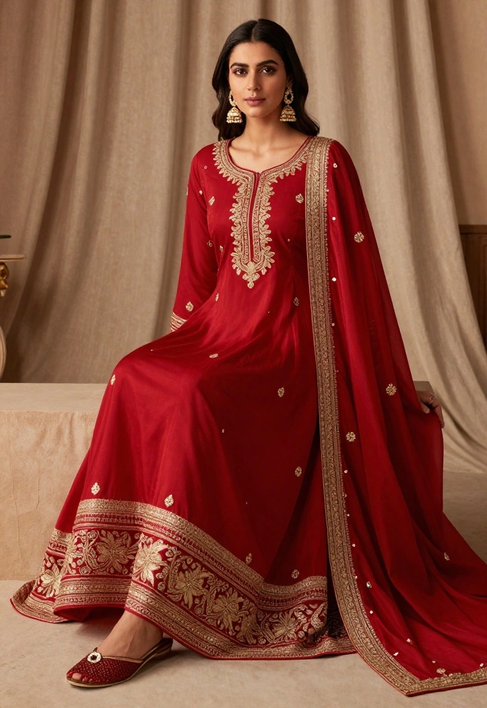 17 Nikah Dress Ideas For Timeless Elegance - 2. Vibrant Red Anarkali with Embroidery 1