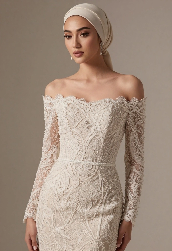 17 Nikah Dress Ideas For Timeless Elegance - 8. Off-Shoulder Dress with Embellishments 1