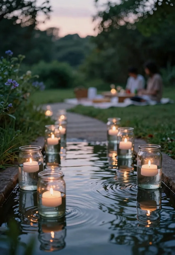 17 Proposal Decor Ideas That Feel Romantic And Unique - 2. Floating Candles in Glass Jars 1