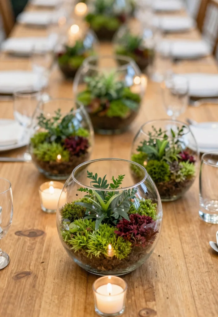 17 Rehearsal Dinner Table Decorations Ideas Guests Will Remember - 12. Elegant Glass Terrariums 1