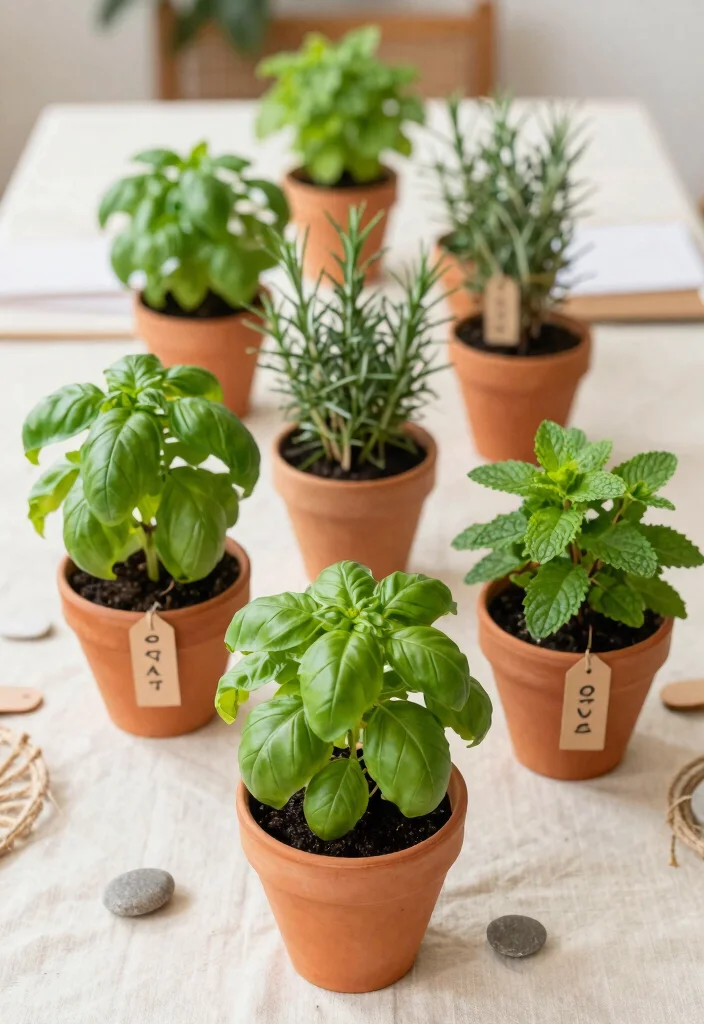 17 Rehearsal Dinner Table Decorations Ideas Guests Will Remember - 3. Potted Herbs as Favors 1