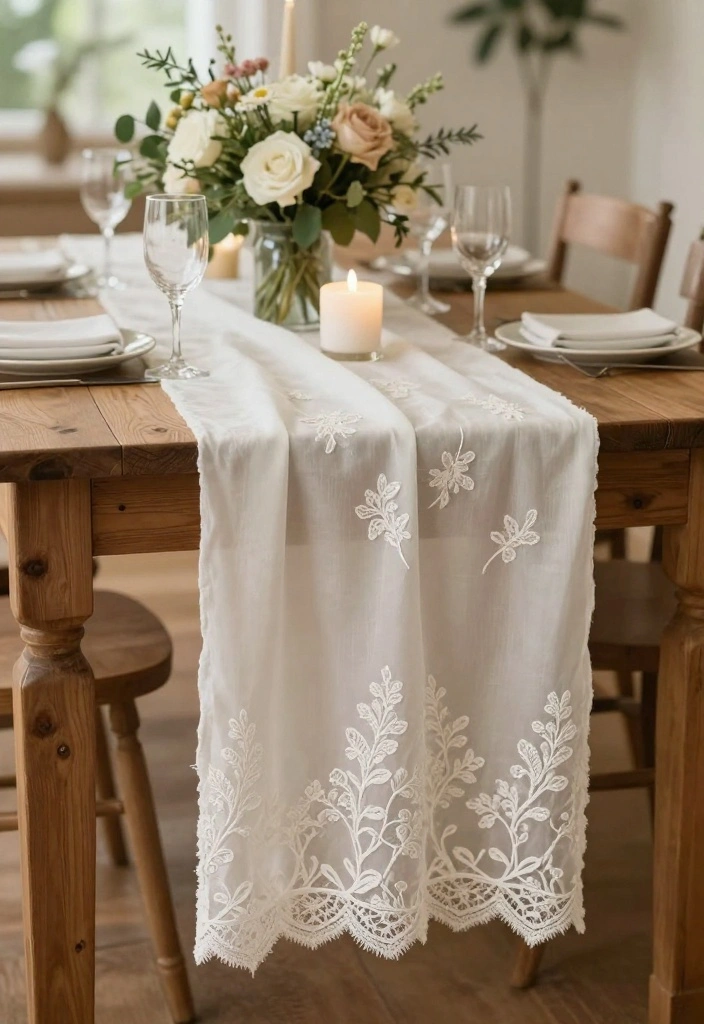 17 Repurposed Wedding Dress Ideas That Keep Memories Alive - 2. Romantic Table Runner 1
