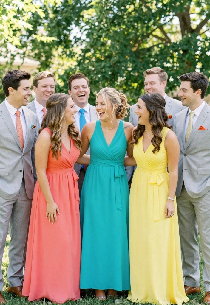 18 Colorful Wedding Ideas That Feel Joyful and Unique - 3. Fun and Playful Bridal Party Attire 1