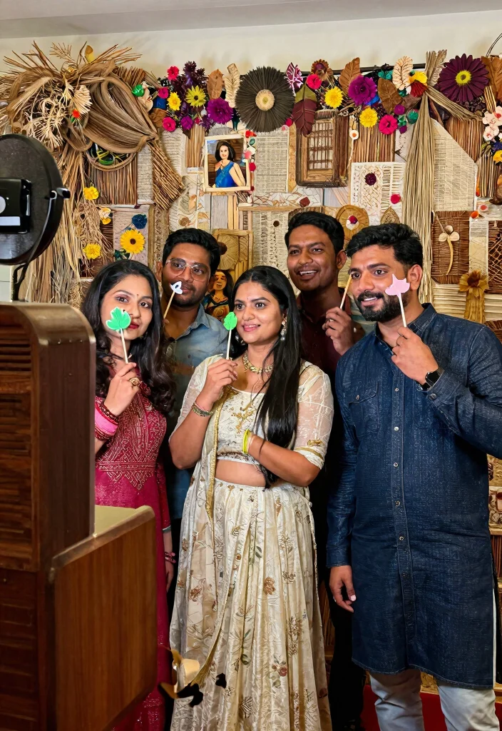 18 Eco-Friendly Sangeet Decoration Ideas That Dazzle Guests - 9. Themed Eco-Friendly Photo Booth 1
