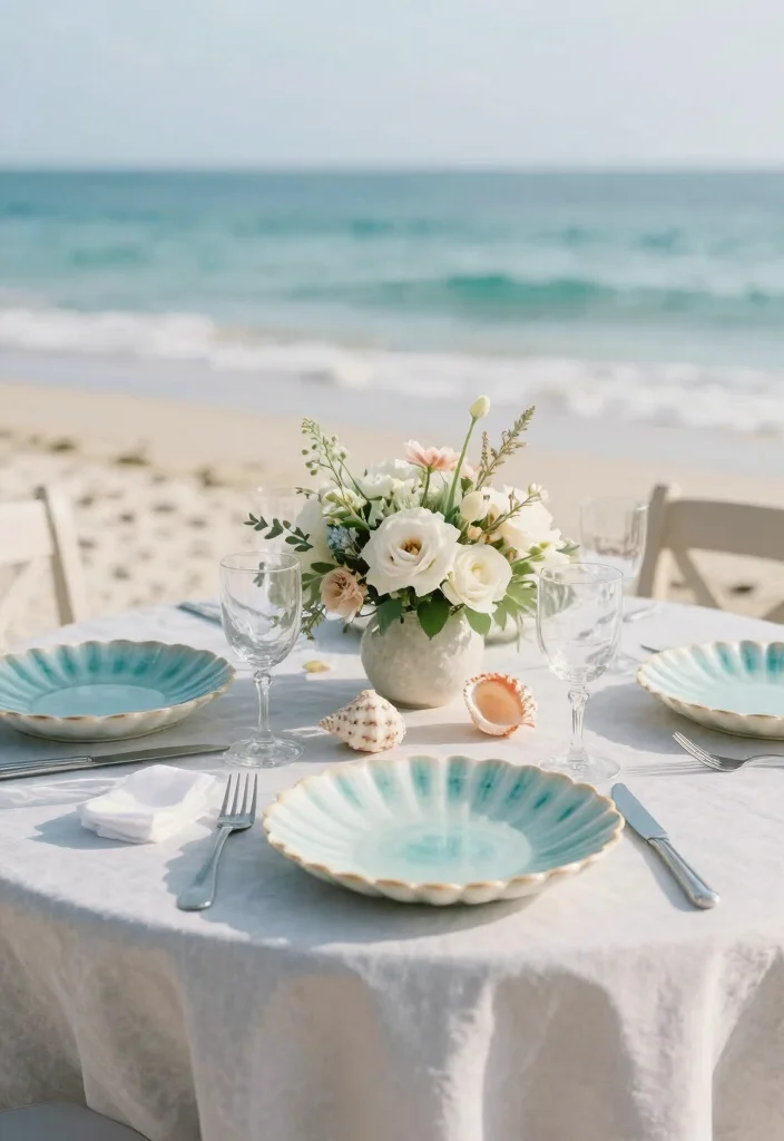 18 Engagement Plates Decoration Ideas That Look Luxurious - 10. Coastal Vibes with Shell-Inspired Plates 1