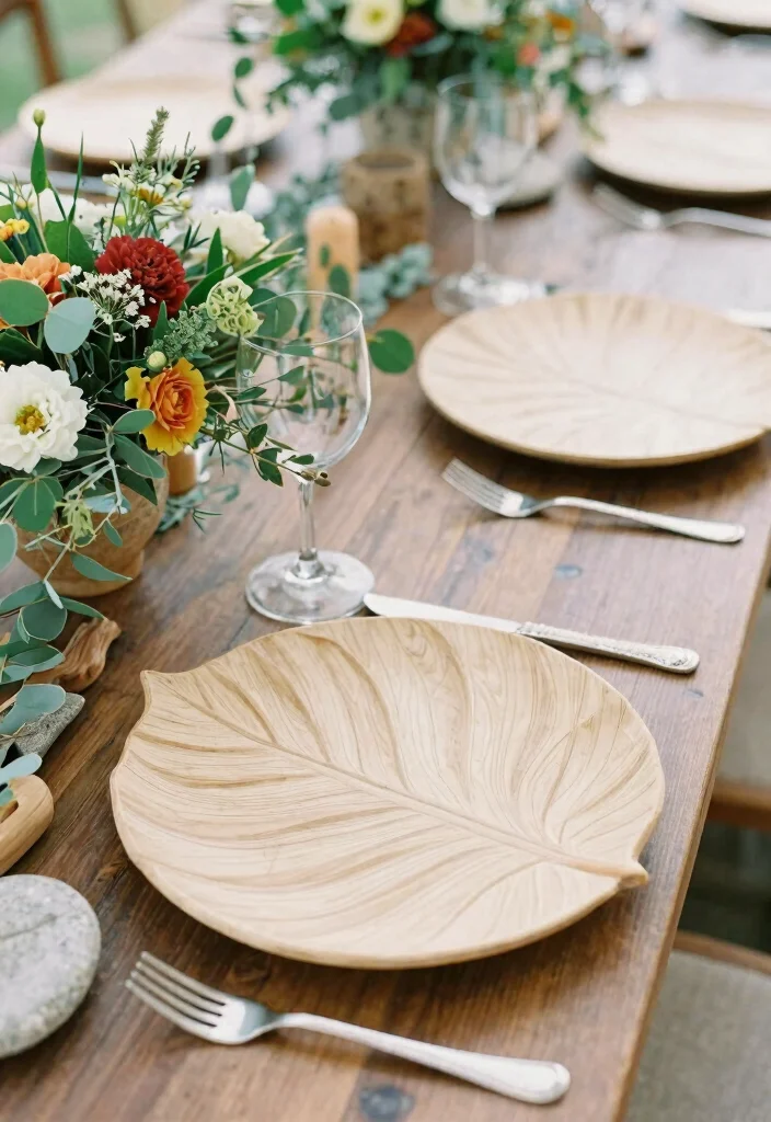 18 Engagement Plates Decoration Ideas That Look Luxurious - 14. Nature-Inspired Leaf Plates 1