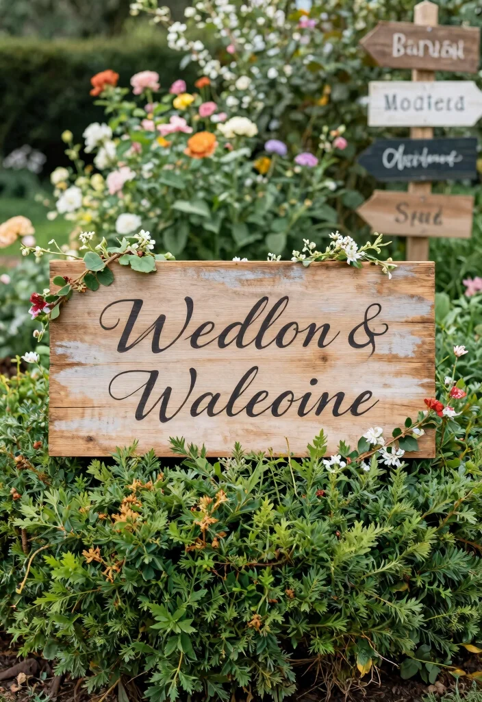 18 Garden Wedding Ideas That Feel Naturally Beautiful - 2. Rustic Wooden Signage 1