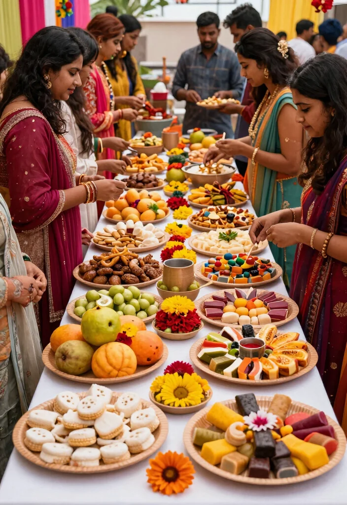18 Haldi Mehendi Decoration Ideas That Combine Colors Perfectly - 12. Vibrant Food Stations 1
