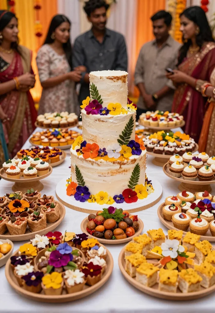 18 Haldi Mehendi Decoration Ideas That Combine Colors Perfectly - 17. Unique Cake and Dessert Display 1